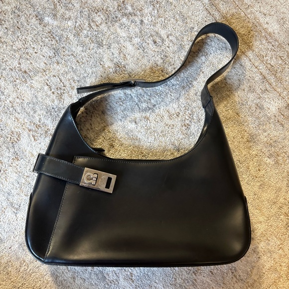 Salvatore Ferragamo Handbags - Salvatore Ferragamo Vintage Black Leather Shoulder Bag